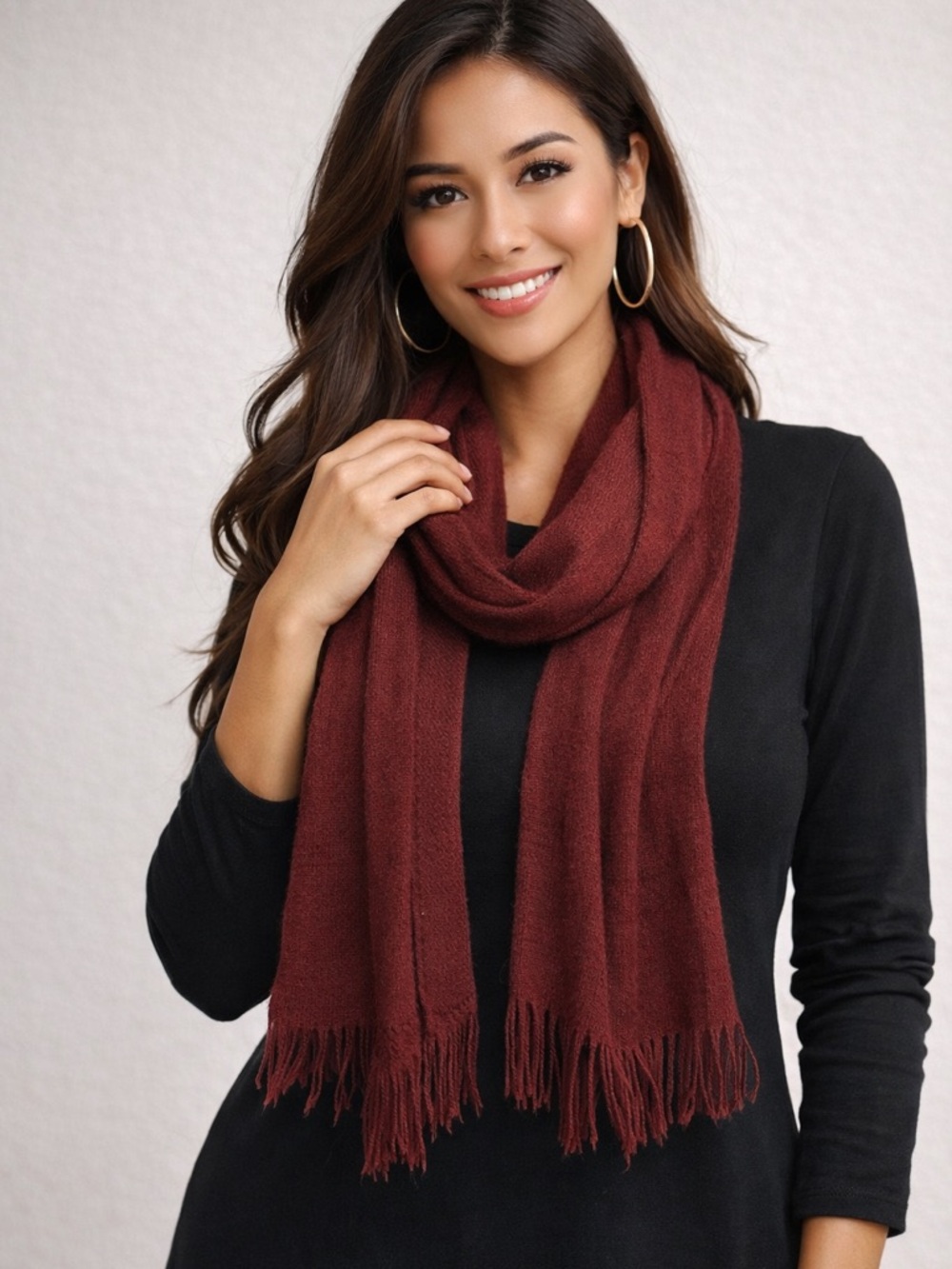 Calvin Klein Deep Wine Fringe Scarf